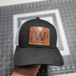 Custom Trucker Leather patch hat with stitched logo letter of your choice